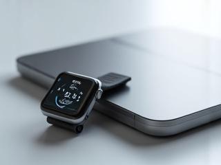 Modern health gadgets like a smart watch and a fitness tracker.