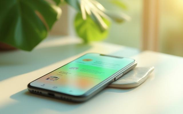 Smartphone displaying various wellness app icons with a background of serene, natural light